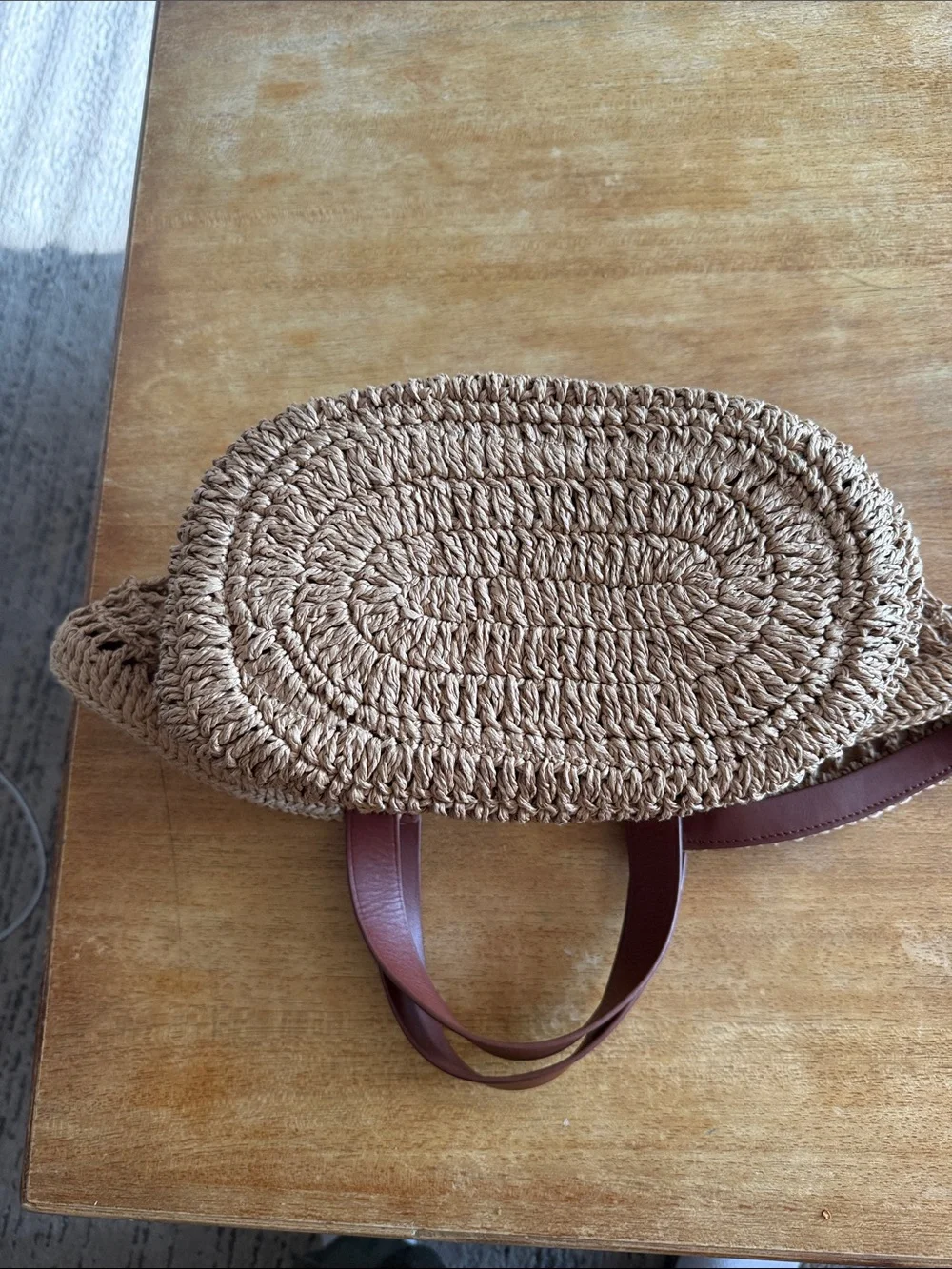 COS Woven Straw Tote Bag with Brown Leather Handles - Picture 4 of 5
